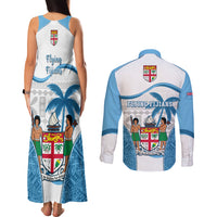 Fiji Rugby Couples Matching Tank Maxi Dress and Long Sleeve Button Shirts World Cup 2023 Fijian Tapa Pattern Blue Version LT05 - Polynesian Pride
