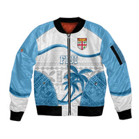 Fiji Rugby Sleeve Zip Bomber Jacket World Cup 2023 Fijian Tapa Pattern Blue Version LT05 Unisex Blue - Polynesian Pride