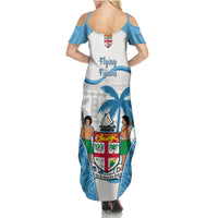 Fiji Rugby Summer Maxi Dress World Cup 2023 Fijian Tapa Pattern Blue Version LT05 - Polynesian Pride