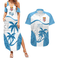 Custom Fiji Rugby Couples Matching Summer Maxi Dress and Hawaiian Shirt World Cup 2023 Fijian Tapa Pattern Blue Version LT05 Blue - Polynesian Pride