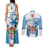 Custom Fiji Rugby Couples Matching Tank Maxi Dress and Long Sleeve Button Shirts World Cup 2023 Fijian Tapa Pattern Blue Version LT05 - Polynesian Pride