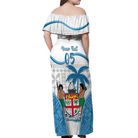 Custom Fiji Rugby Off Shoulder Maxi Dress World Cup 2023 Fijian Tapa Pattern Blue Version LT05 - Polynesian Pride