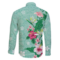 Hawaii Tropical Flowers Family Matching Summer Maxi Dress and Hawaiian Shirt Polynesian Tattoo Mint Green