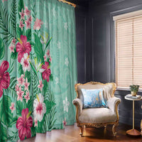 Hawaii Tropical Flowers Window Curtain Polynesian Tattoo Mint Green