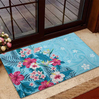 Hawaii Tropical Flowers Rubber Doormat Polynesian Tattoo Sky Blue