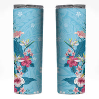 Hawaii Tropical Flowers Skinny Tumbler Polynesian Tattoo Sky Blue