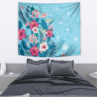 Hawaii Tropical Flowers Tapestry Polynesian Tattoo Sky Blue