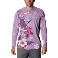 Hawaii Tropical Flowers Button Sweatshirt Polynesian Tattoo Lavender