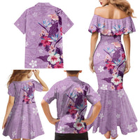Hawaii Tropical Flowers Family Matching Mermaid Dress and Hawaiian Shirt Polynesian Tattoo Lavender