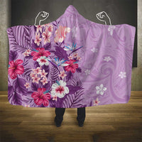 Hawaii Tropical Flowers Hooded Blanket Polynesian Tattoo Lavender
