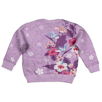 Hawaii Tropical Flowers Kid Ugly Christmas Sweater Polynesian Tattoo Lavender