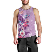 Hawaii Tropical Flowers Men Tank Top Polynesian Tattoo Lavender