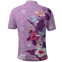 Hawaii Tropical Flowers Polo Shirt Polynesian Tattoo Lavender