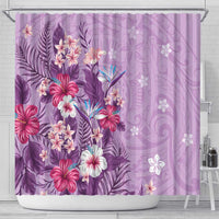 Hawaii Tropical Flowers Shower Curtain Polynesian Tattoo Lavender