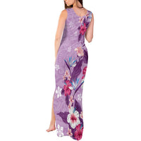 Hawaii Tropical Flowers Tank Maxi Dress Polynesian Tattoo Lavender