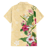 Hawaii Tropical Flowers Family Matching Long Sleeve Bodycon Dress and Hawaiian Shirt Polynesian Tattoo Buttermilk