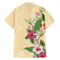 Hawaii Tropical Flowers Family Matching Puletasi and Hawaiian Shirt Polynesian Tattoo Buttermilk