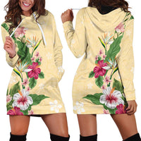 Hawaii Tropical Flowers Hoodie Dress Polynesian Tattoo Buttermilk