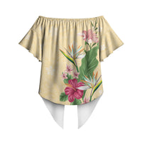 Hawaii Tropical Flowers Off Shoulder Wrap Waist Top Polynesian Tattoo Buttermilk LT05 - Polynesian Pride