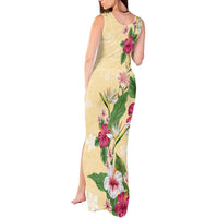 Hawaii Tropical Flowers Tank Maxi Dress Polynesian Tattoo Buttermilk
