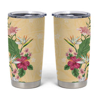 Hawaii Tropical Flowers Tumbler Cup Polynesian Tattoo Buttermilk