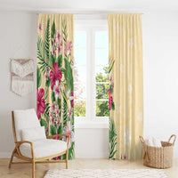 Hawaii Tropical Flowers Window Curtain Polynesian Tattoo Buttermilk