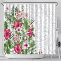 Hawaii Tropical Flowers Shower Curtain Polynesian Tattoo White