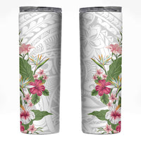 Hawaii Tropical Flowers Skinny Tumbler Polynesian Tattoo White