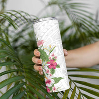 Hawaii Tropical Flowers Skinny Tumbler Polynesian Tattoo White