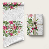 Hawaii Tropical Flowers Wrapping Paper Polynesian Tattoo White - Polynesian Pride