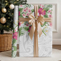 Hawaii Tropical Flowers Wrapping Paper Polynesian Tattoo White - Polynesian Pride