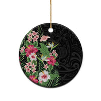 Hawaii Tropical Flowers Ceramic Ornament Polynesian Tattoo Black