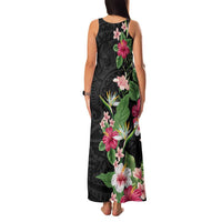 Hawaii Tropical Flowers Family Matching Tank Maxi Dress and Hawaiian Shirt Polynesian Tattoo Black