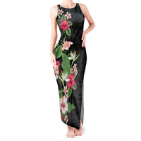 Hawaii Tropical Flowers Tank Maxi Dress Polynesian Tattoo Black