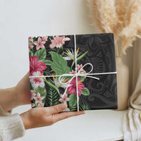 Hawaii Tropical Flowers Wrapping Paper Polynesian Tattoo Black - Polynesian Pride