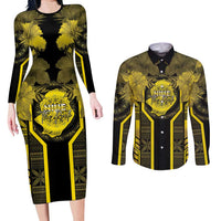 Niue The Rock Couples Matching Long Sleeve Bodycon Dress and Long Sleeve Button Shirt The Island Of The Uga - Polynesian Pride