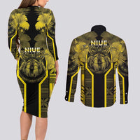 Niue The Rock Couples Matching Long Sleeve Bodycon Dress and Long Sleeve Button Shirt The Island Of The Uga - Polynesian Pride