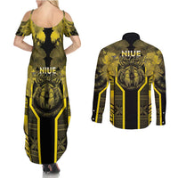 Niue The Rock Couples Matching Summer Maxi Dress and Long Sleeve Button Shirt The Island Of The Uga - Polynesian Pride