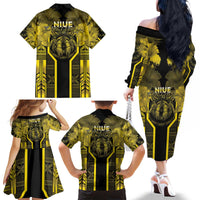 Niue The Rock Family Matching Off The Shoulder Long Sleeve Dress and Hawaiian Shirt The Island Of The Uga - Polynesian Pride