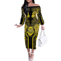 Niue The Rock Family Matching Off The Shoulder Long Sleeve Dress and Hawaiian Shirt The Island Of The Uga - Polynesian Pride