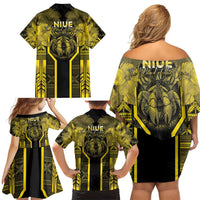 Niue The Rock Family Matching Off Shoulder Short Dress and Hawaiian Shirt The Island Of The Uga - Polynesian Pride