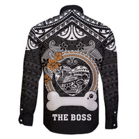 Personalized Pitbull Dog Family Matching Long Sleeve Bodycon Dress and Hawaiian Shirt With Polynesian Heart Name Tags LT05 - Polynesian Pride