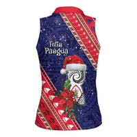 Guam Christmas Women Sleeveless Polo Shirt Felis Nabidat Guaman Seal With Poinsettia