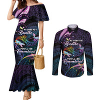 Personalised Polynesia Memorial Couples Matching Mermaid Dress and Long Sleeve Button Shirt Always Remembered Dragonfly Polynesian Style