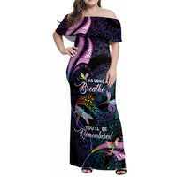 Personalised Polynesia Memorial Family Matching Off Shoulder Maxi Dress and Hawaiian Shirt Always Remembered Dragonfly Polynesian Style