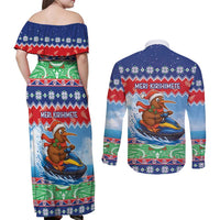 New Zealand Christmas Couples Matching Off Shoulder Maxi Dress and Long Sleeve Button Shirt Funny Jet Ride Kiwi Xmas - Polynesian Pride