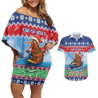 New Zealand Christmas Couples Matching Off Shoulder Short Dress and Hawaiian Shirt Funny Jet Ride Kiwi Xmas - Polynesian Pride