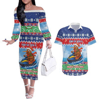New Zealand Christmas Couples Matching Off The Shoulder Long Sleeve Dress and Hawaiian Shirt Funny Jet Ride Kiwi Xmas - Polynesian Pride