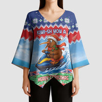 New Zealand Christmas Kimono Sleeve Blouse Funny Jet Ride Kiwi Xmas - Polynesian Pride