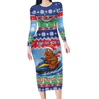 New Zealand Christmas Long Sleeve Bodycon Dress Funny Jet Ride Kiwi Xmas - Polynesian Pride